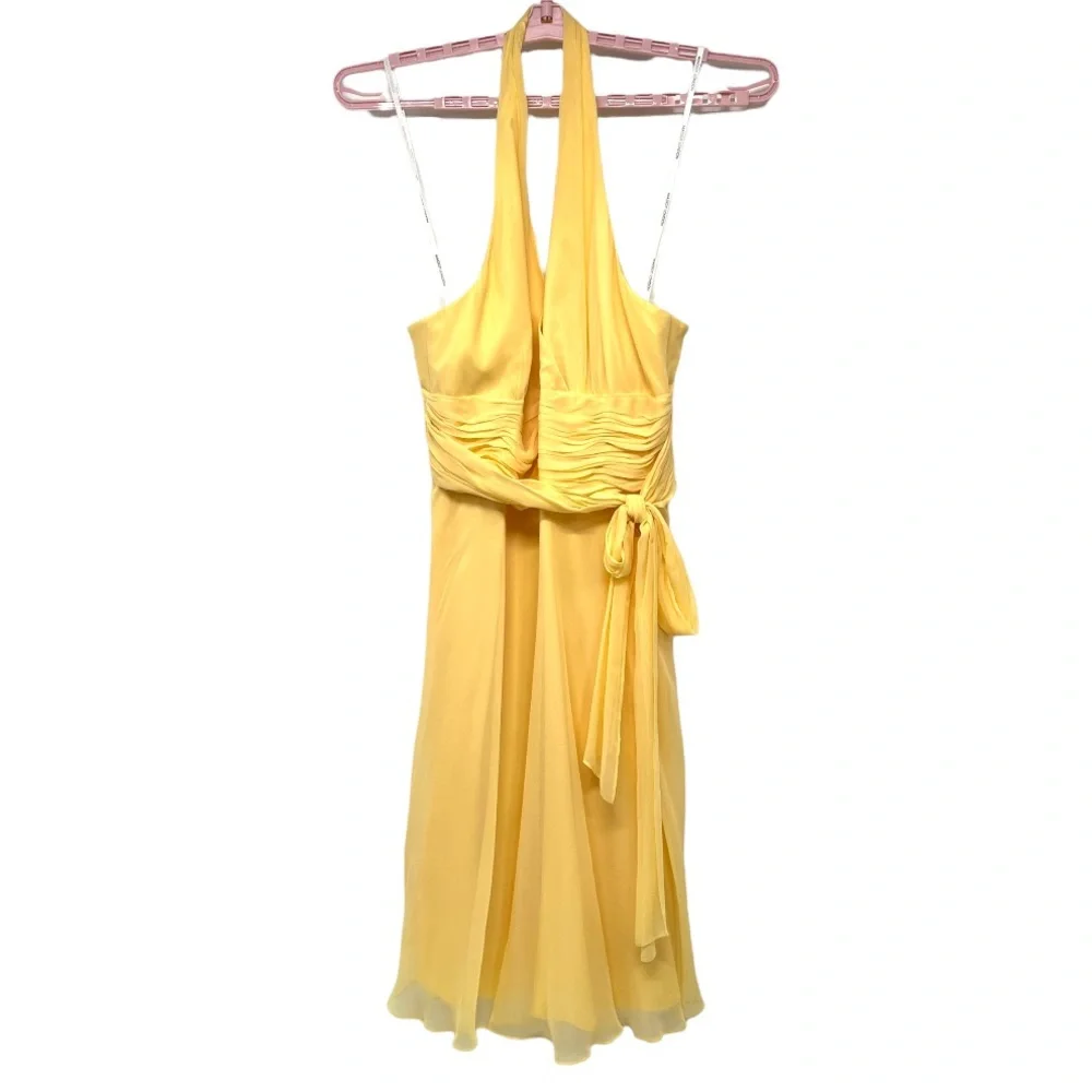 Maggy London Yellow Silk Halter Fit & Flare Dress_10
